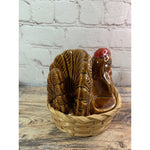 Ceramic Chicken Hen In Basket Salt Pepper Shaker Napkin Holder Brown Giftco
