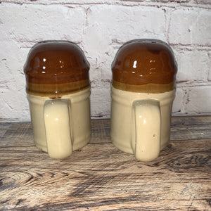 Vintage Ceramic Mug Style Salt & Pepper Shakers Brown/Tan
