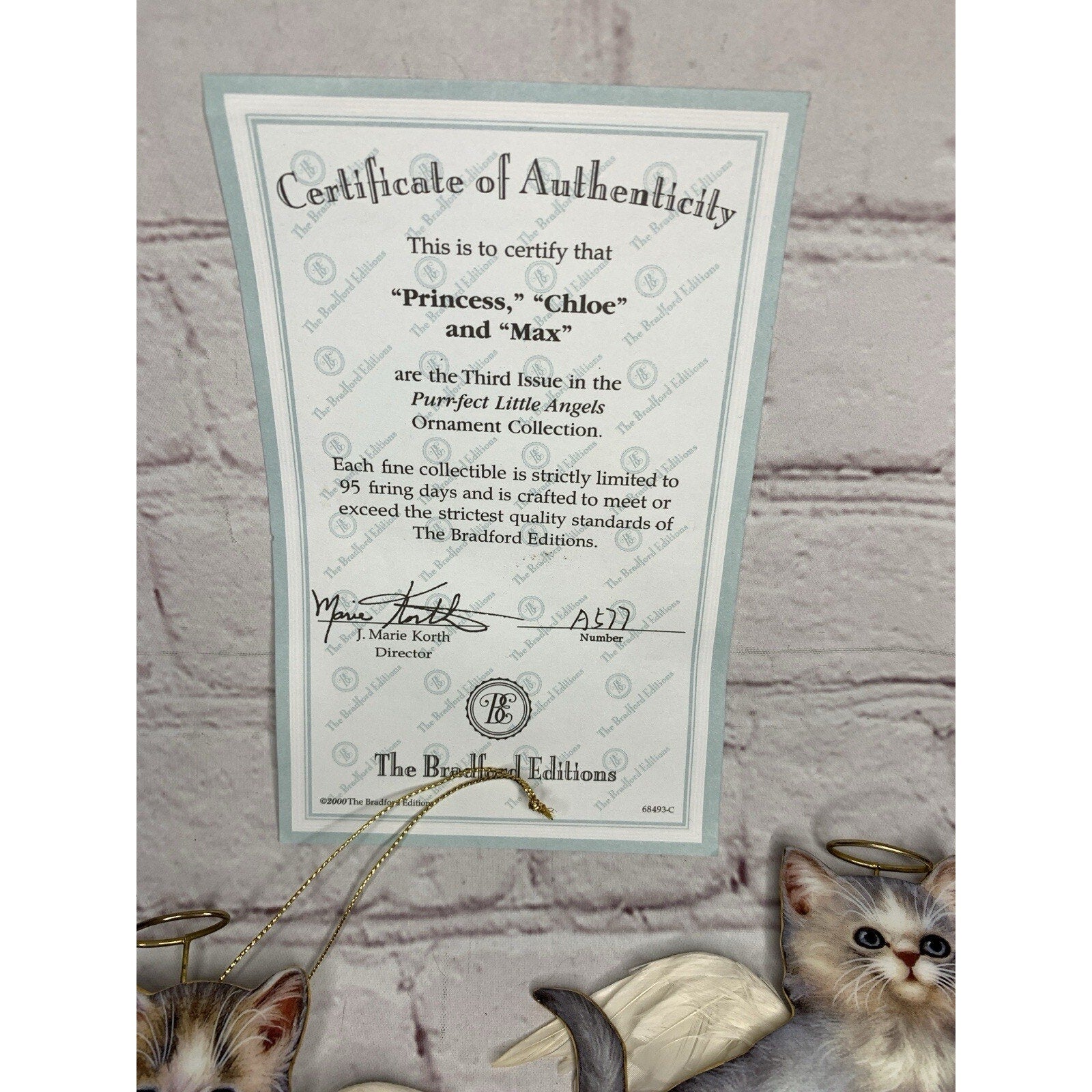 Bradford Editions Purr-fect Little Angels Ornaments (2) Princess & Chloe w/COA