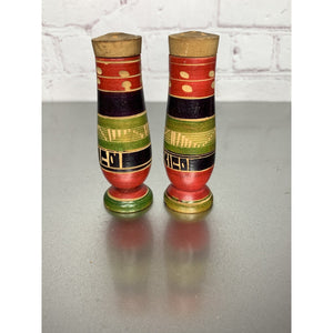 Vintage Wood Mexico Salt & Pepper Shakers Round Stripe Design