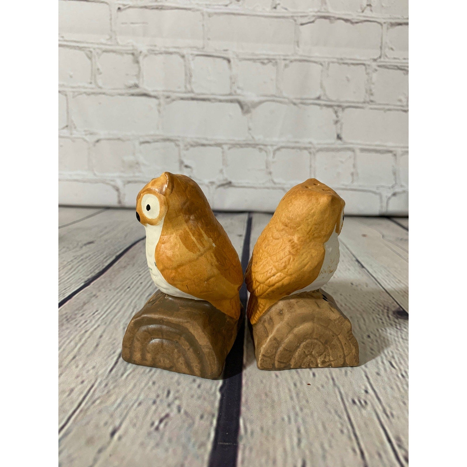 Vintage Ceramic Owls on a Tree Branch Salt & Pepper Shakers- Taiwan 1970’s