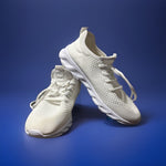 Mens 8.5 White Mesh Lace Up Walking Sneakers Lightweight Comfort
