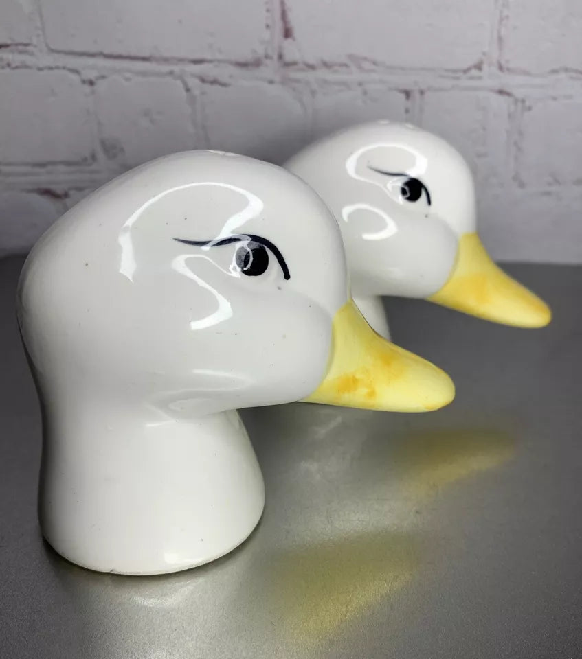 Vintage Ceramic Duck Head Salt & Pepper Shakers Large