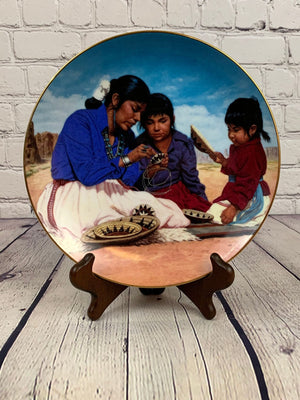 Vintage Native Collectible Plate #2345A, Learning the Power of the Basket, Hamilton-Proud Indian Families 1991