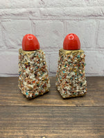 Vintage Encrusted Stones Shells Souvenir Novelty Glass Salt & Pepper Shakers - 1950s - Lot of 3 Sets