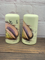 Vintage Virginia Beach Painted Shells and Sand Round Salt & Pepper Shakers-1970s