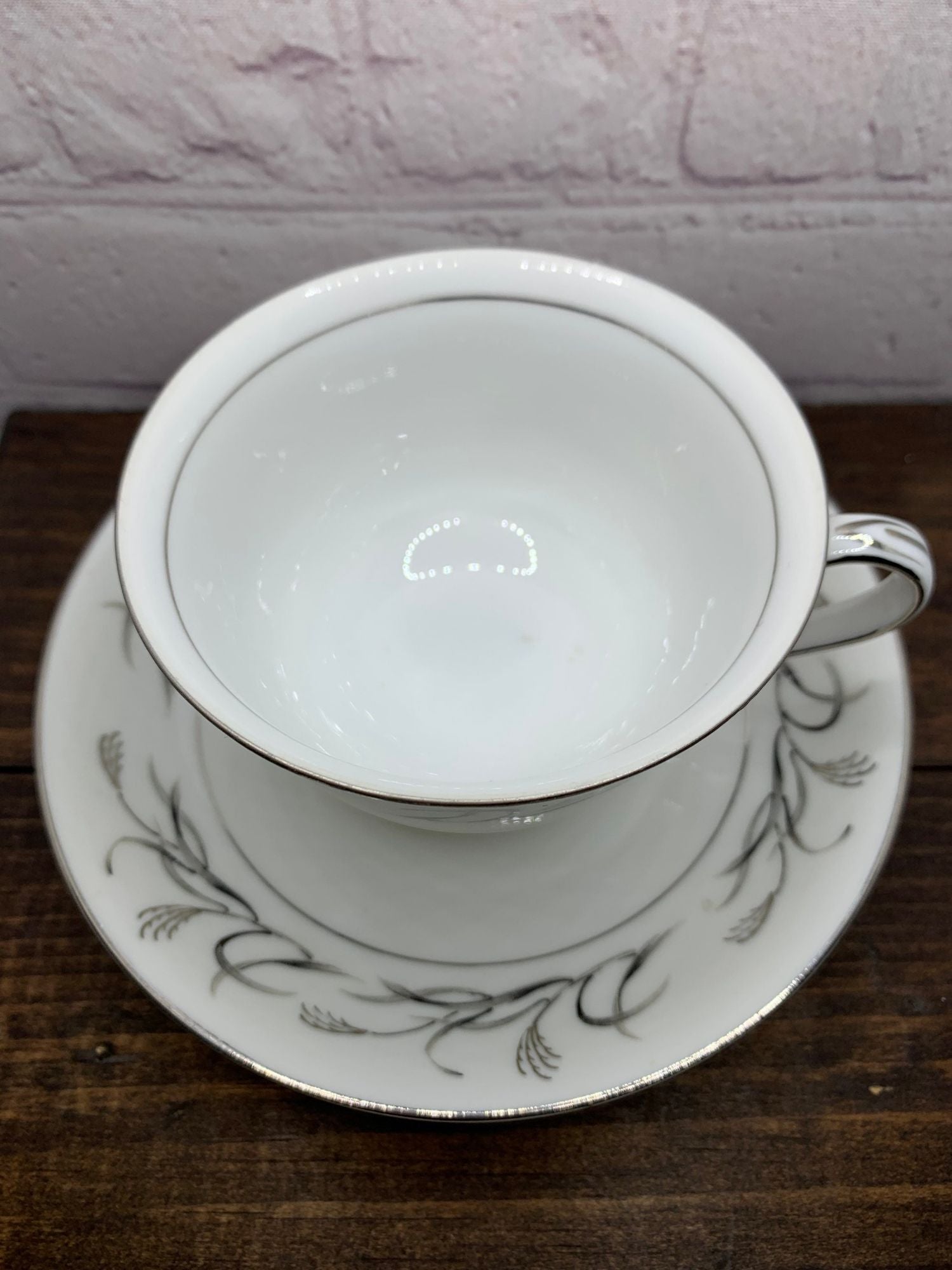 Vintage Harmony House Teacup & Saucer Platinum Ribbon, Fine China - Japan