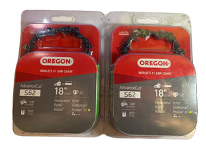 Oregon S62 AdvanceCut 18" Chain, 91PX, 62 Drive Links, 3/8" - Lot of 2
