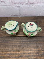 Vintage Creamer and Sugar Bowl Salt & Pepper Shakers, Floral Ceramic - Japan 1950s