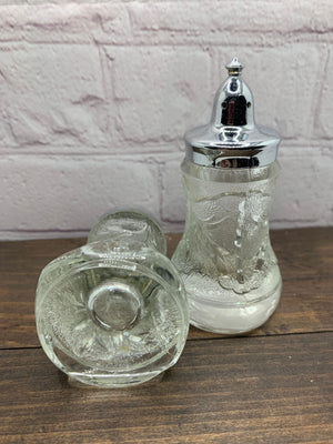 Vintage Indiana Crystal Salt & Pepper Shakers, Pebble Leaf #3155 - USA