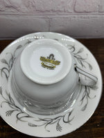 Vintage Harmony House Teacup & Saucer Platinum Ribbon, Fine China - Japan