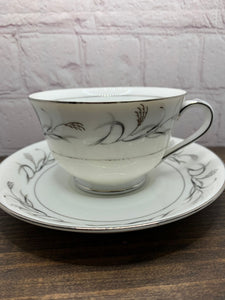 Vintage Harmony House Teacup & Saucer Platinum Ribbon, Fine China - Japan