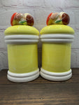 Vintage Country Canister Style Mushroom Salt & Pepper Shakers - Large, Yellow, White - 1970s