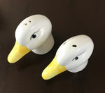 Vintage Mid-Century Duck Head Salt & Pepper Shakers Hand-Painted Ceramic with Stoppers. 1960's