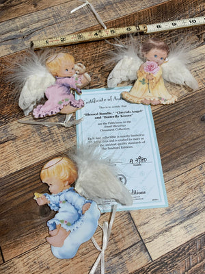 Vintage Small Blessings # A-3980 Baby Angel Christmas Ornaments by Jurgen Scholz w/Certificate-Set of 3