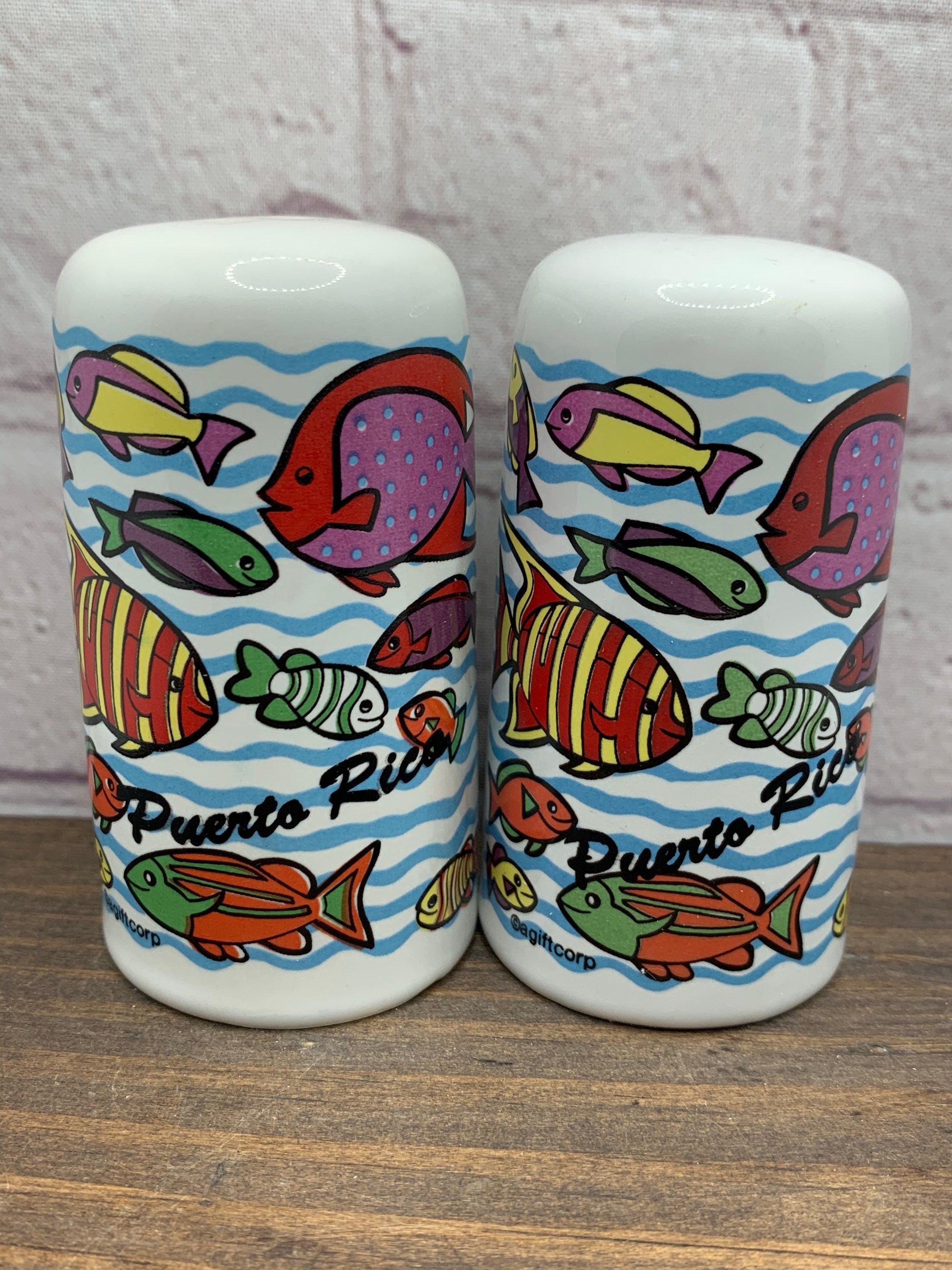 Vintage Tropical Fish Swimming Puerto Rico Salt & Pepper Shakers- Ceramic 1970s