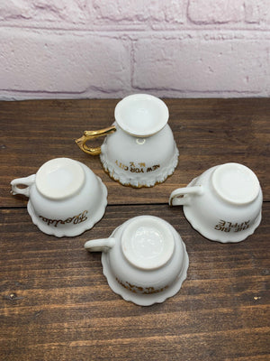 Vintage Porcelain Miniature Novelty Gold Accent Tea Cups - 1960s