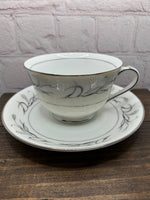 Vintage Harmony House Teacup & Saucer Platinum Ribbon, Fine China - Japan