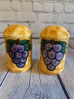 Vintage Pottery Handpainted Grape Cluster on Two Tone Tan Background-1990’s