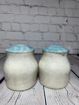 Vintage Handcrafted-Painted-Glazed Chalk Pottery Blue Hearts Salt & Pepper Shake
