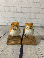 Vintage Ceramic Owls on a Tree Branch Salt & Pepper Shakers- Taiwan 1970’s