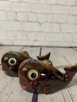 Vintage Redware Pottery Whales w/Googly Eyes - Florida Salt & Pepper Shakers-Japan