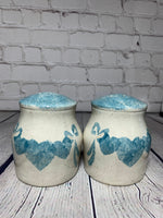 Vintage Handcrafted-Painted-Glazed Chalk Pottery Blue Hearts Salt & Pepper Shake