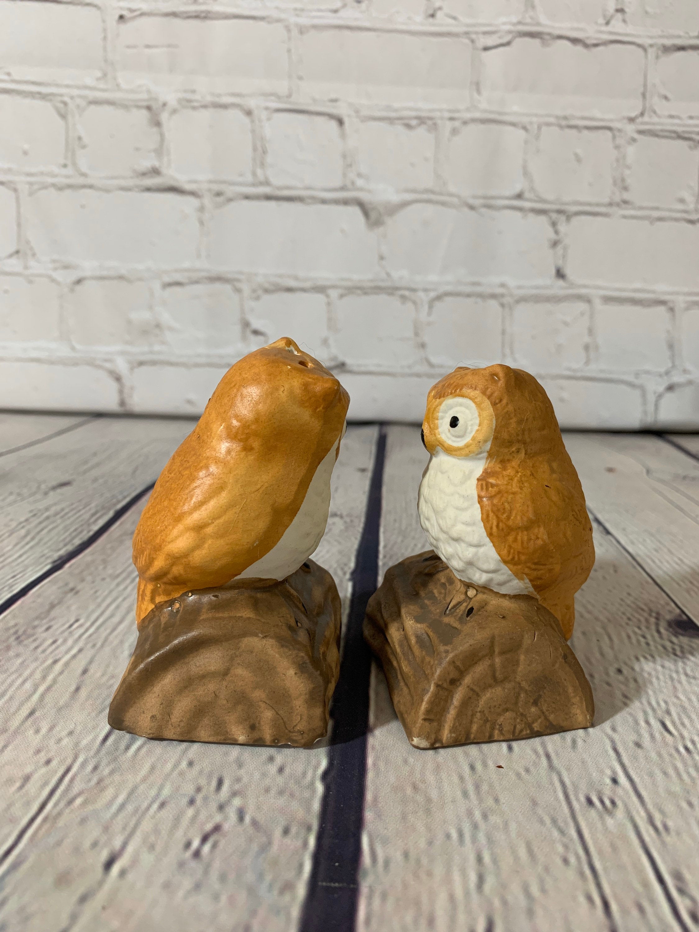 Vintage Ceramic Owls on a Tree Branch Salt & Pepper Shakers- Taiwan 1970’s