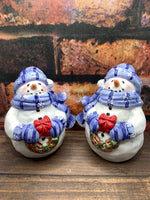 Vintage Large Ceramic Christmas Snowman Salt & Pepper Shakers