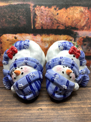 Vintage Large Ceramic Christmas Snowman Salt & Pepper Shakers