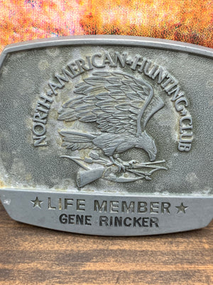 Vintage 1981 North American Hunting Club Belt Buckle-Life Time Member Gene Rincker