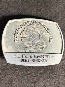 Vintage 1981 North American Hunting Club Belt Buckle-Life Time Member Gene Rincker