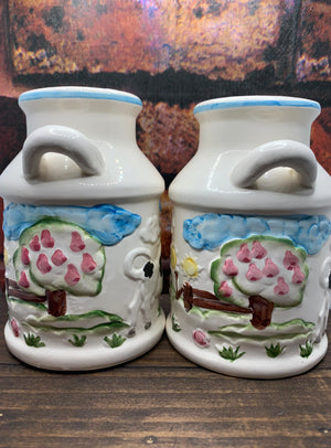 1982 Large Vintage Ceramic Cow Milk Jug Salt & Pepper Shaker Set by Gailstyn Sutton