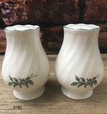 Vintage Porcelain Holly Berry Salt & Pepper Shakers w/Ribbed Pattern, Scalloped Edges-Japan 1950’s