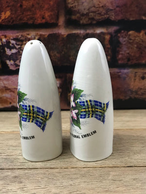 Vintage Ceramic Nova Scotia Tartan & Floral Emblem Salt & Pepper Shakers - England