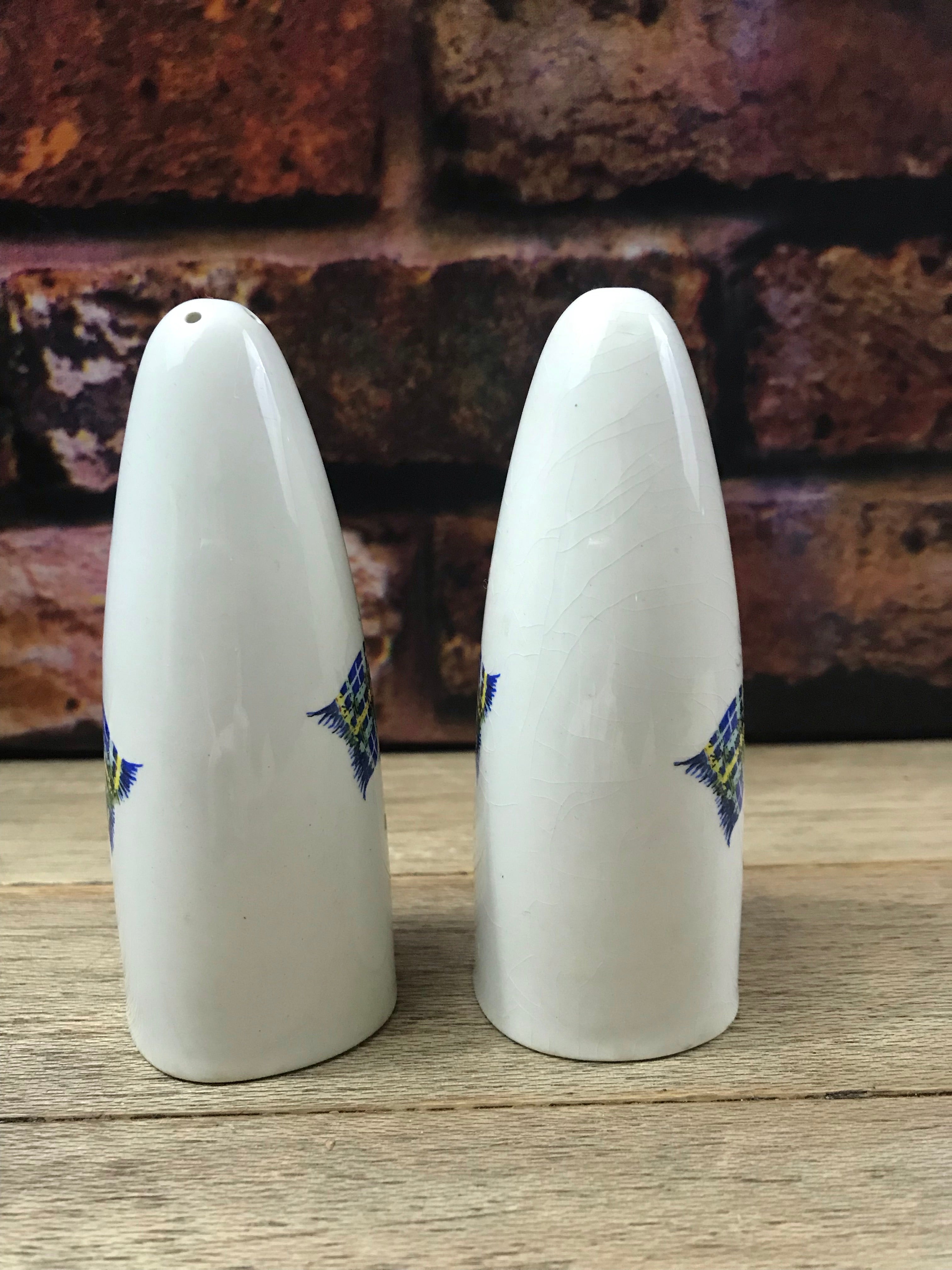 Vintage Ceramic Nova Scotia Tartan & Floral Emblem Salt & Pepper Shakers - England