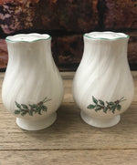 Vintage Porcelain Holly Berry Salt & Pepper Shakers w/Ribbed Pattern, Scalloped Edges-Japan 1950’s